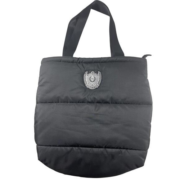 PINK Handbags - Victoria's Secret PINK Quilted Black Puffer Tote Bag Embroidered Crest 18 x 18